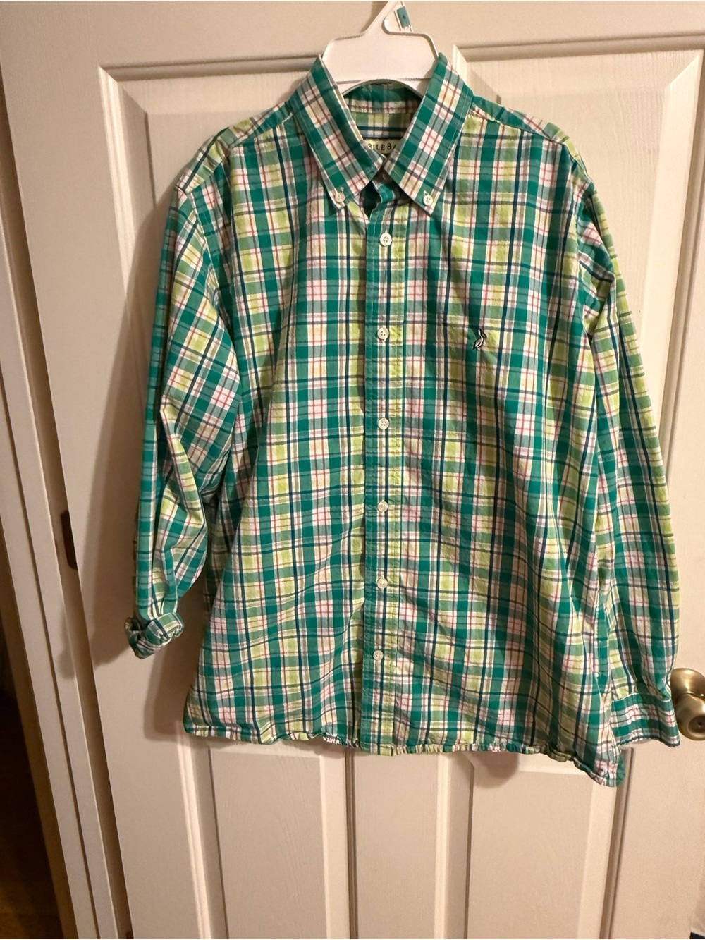 Mobile Bay Plaid Button-Down Shirt in Green and White size small